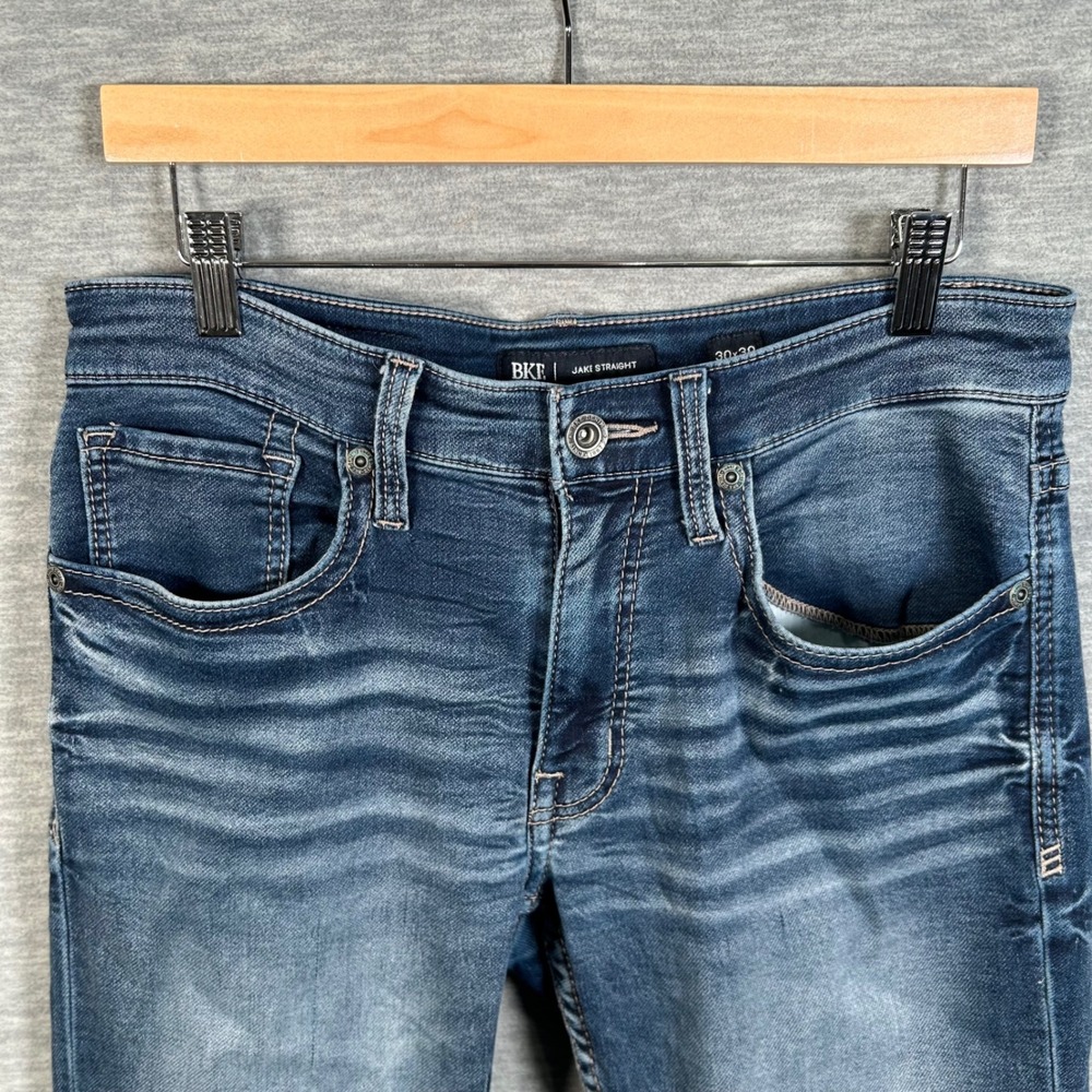 BKE Jake Straight Jeans Men 30x29 (tag 30) Blue Western Distressed Stretch Denim